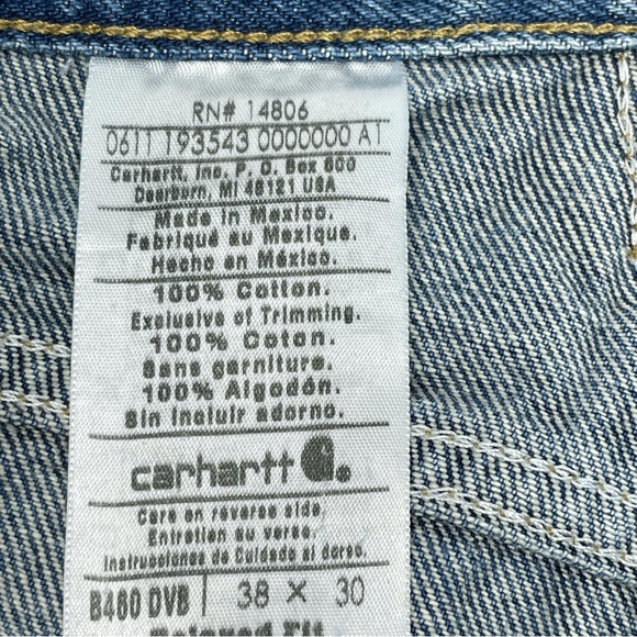 Carhartt Men’s Jeans Relaxed Fit Medium Wash Blue 100% Cotton size 38 X 29” - Picture 9 of 10